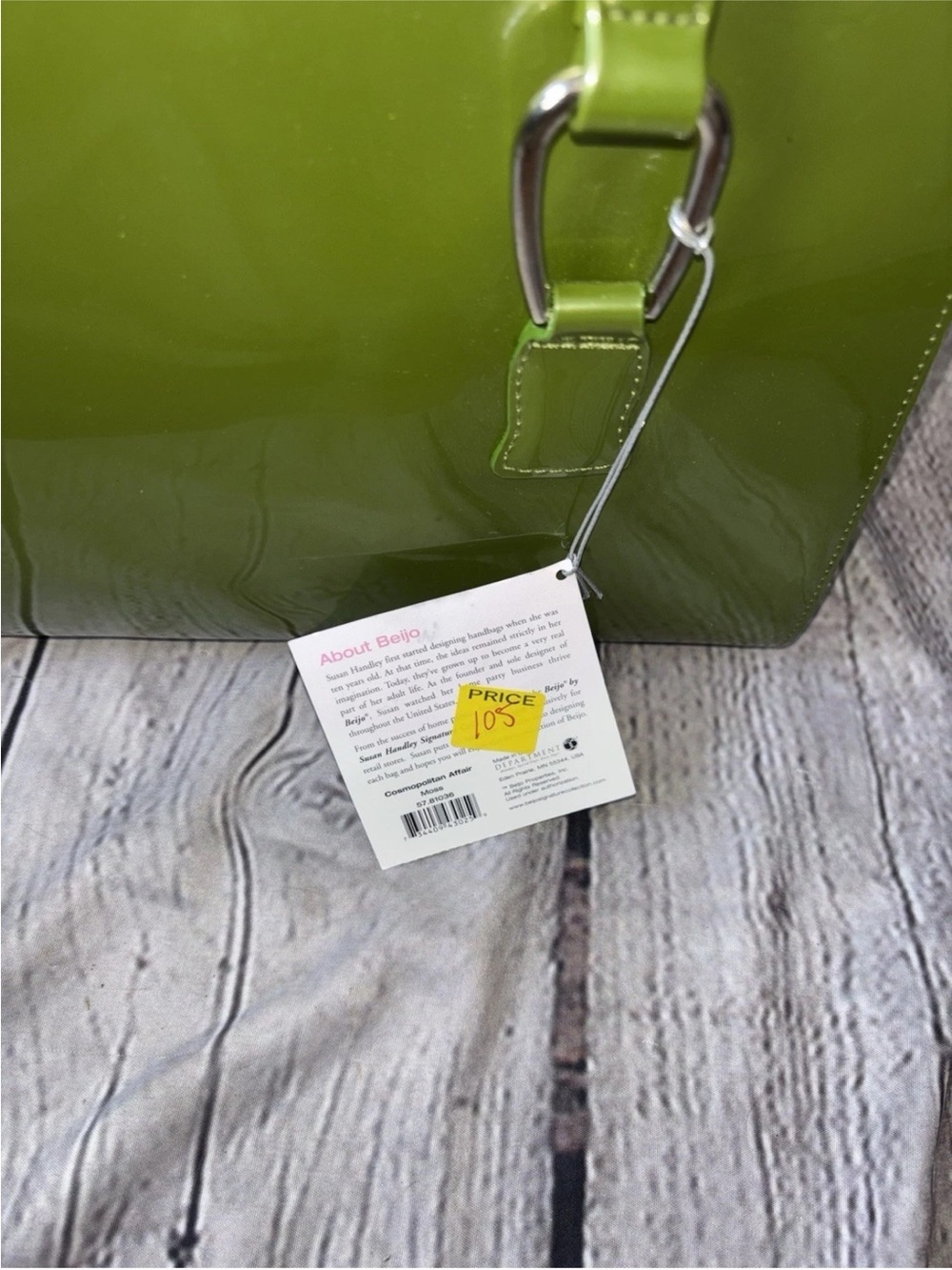 Beijo Moss Green Vegan Patent Leather Shoulder Bag Purse Y2K Vintage NWT Glossy - Picture 3 of 6